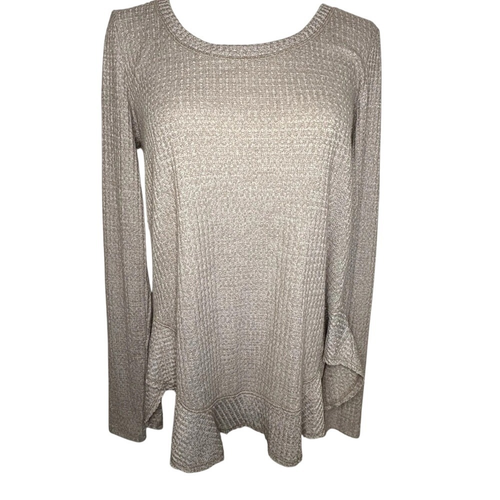 Anthropologie Saturday Sunday WomenXS Wendy Waffle Pullover Top Beige Split Back